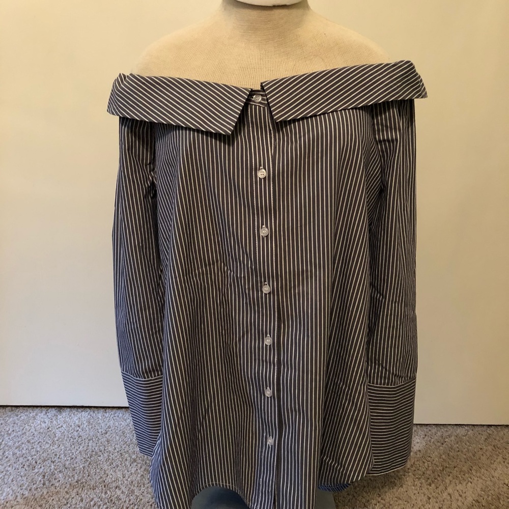 Off the Shoulder Pinstripe Blouse